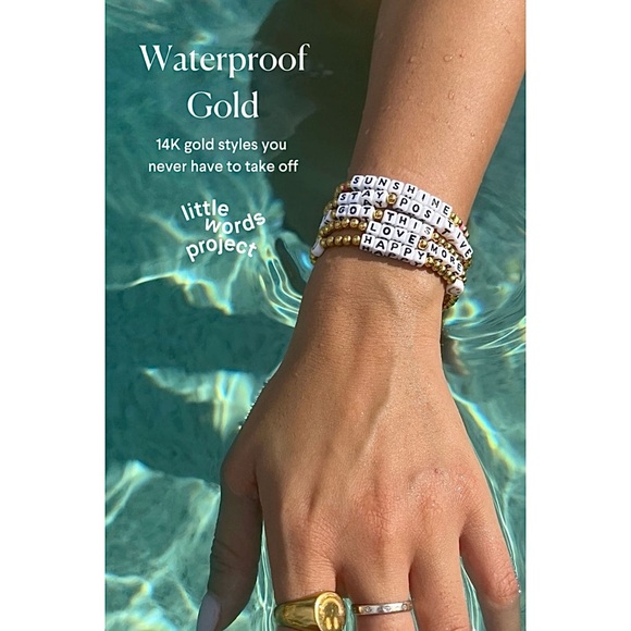 NWT Little Words Project 14k Gold Waterproof ‘You Got This’ Beaded Bracelet S/M - Picture 2 of 16